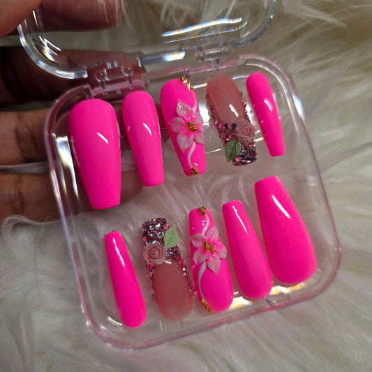 pink press on nails, flowers press n nails
