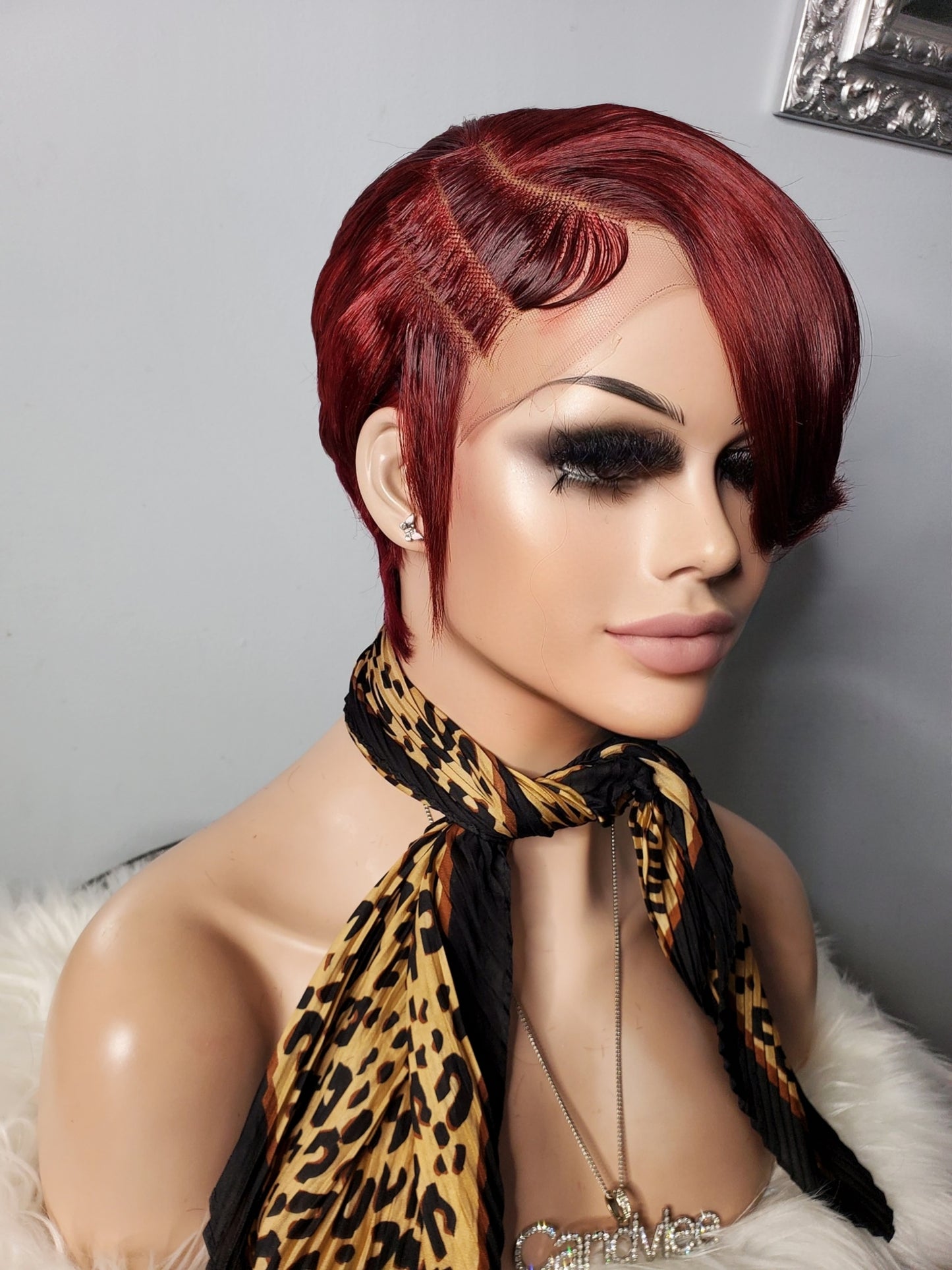 burgundy lace closur glueless pixie cut wig by candyleehair