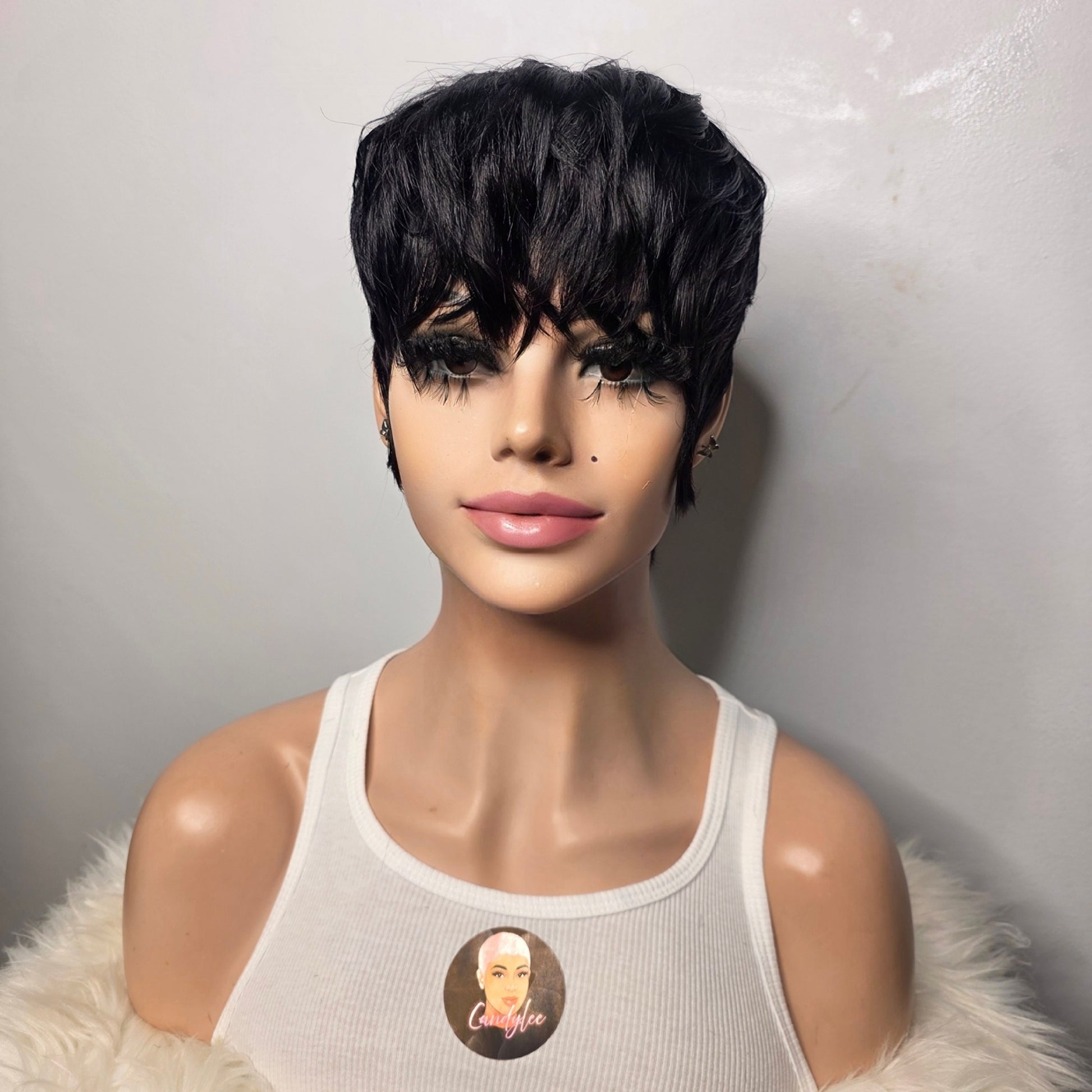 luxury pixie cut wigs, no lace, glueless, ready to wear by candyleehair